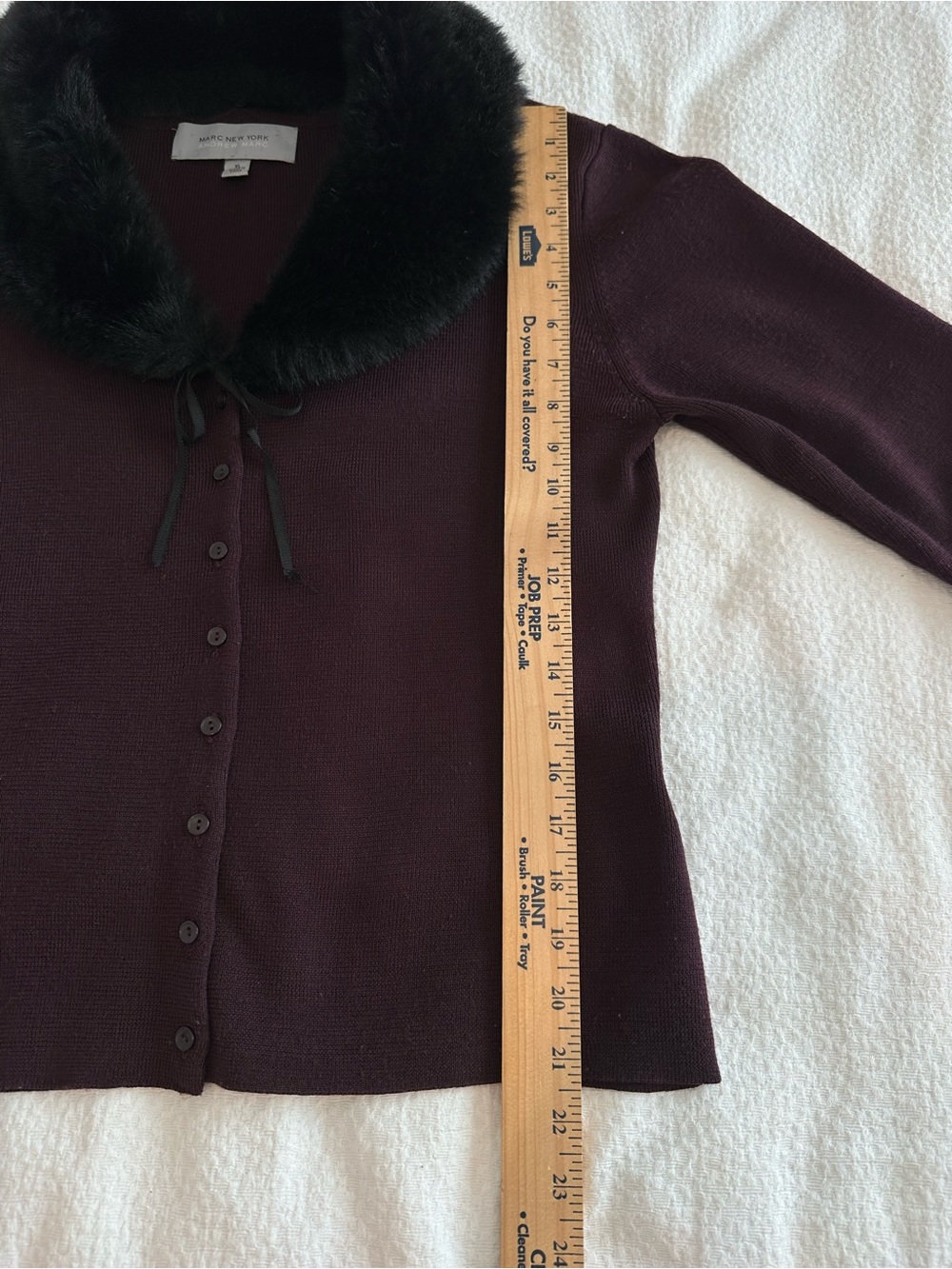Marc New York Plush Faux-Fur Collar Button-Front Sweater Cardigan - Burgundy - Picture 9 of 12